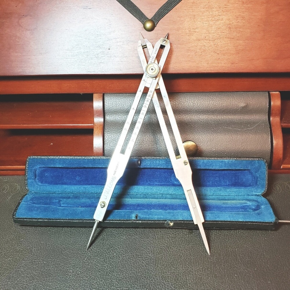 Vintage Antique German Adjustable Double sided Drafting Protractor / Dividers